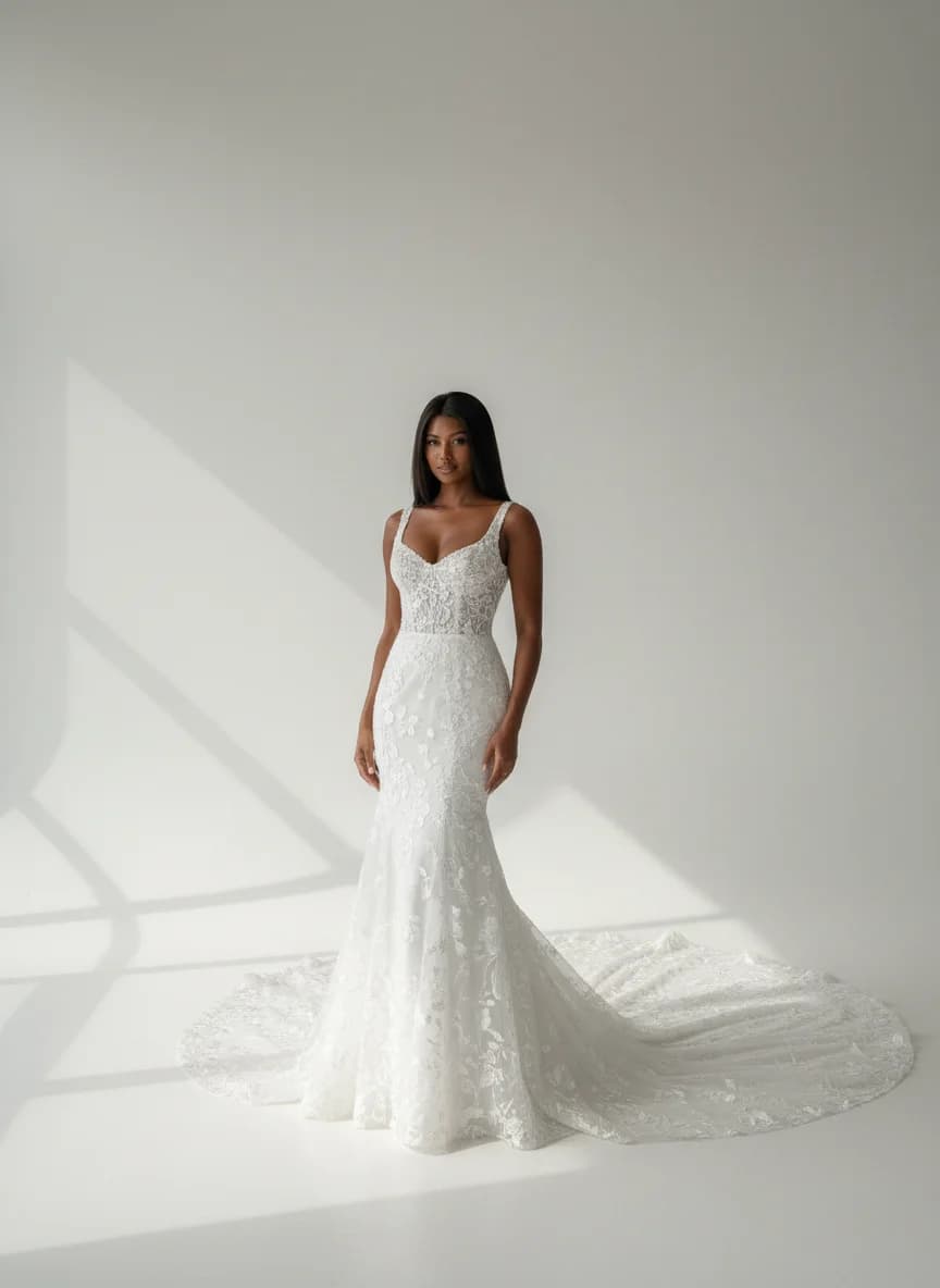 Fit & Flare dress with Cathedral Train and Sweetheart neckline