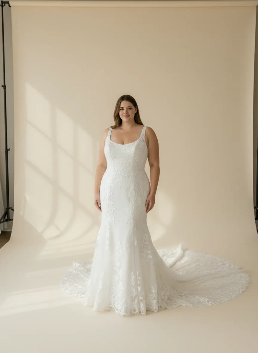 Fit & Flare dress with Cathedral Train and Square neckline