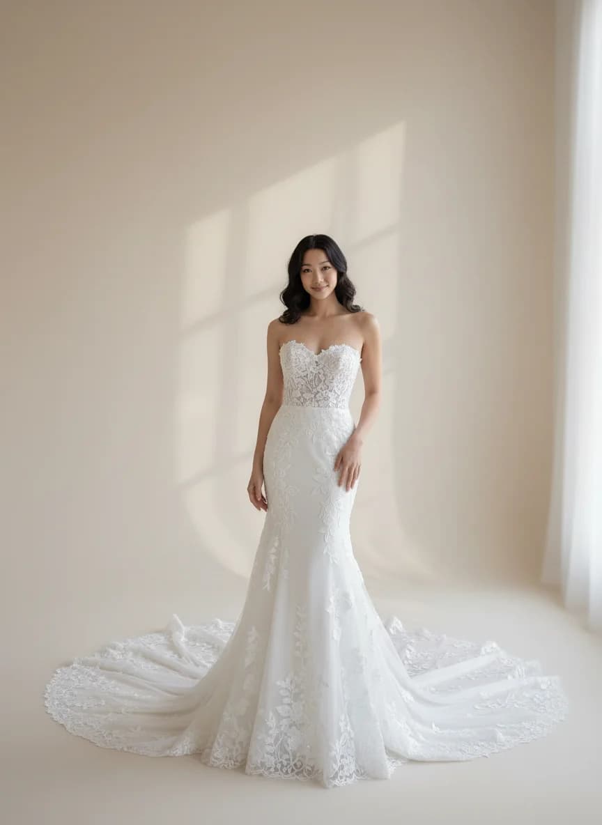 Fit & Flare dress with Cathedral Train and Strapless neckline