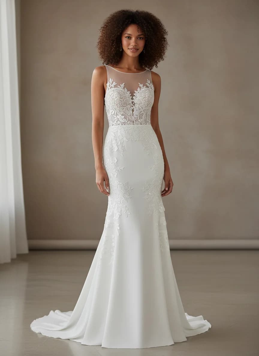 Fit & Flare dress with Illusion neckline