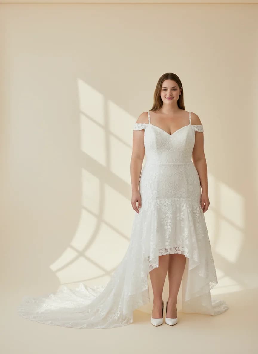 Fit & Flare dress with High-Low and Off Shoulder neckline