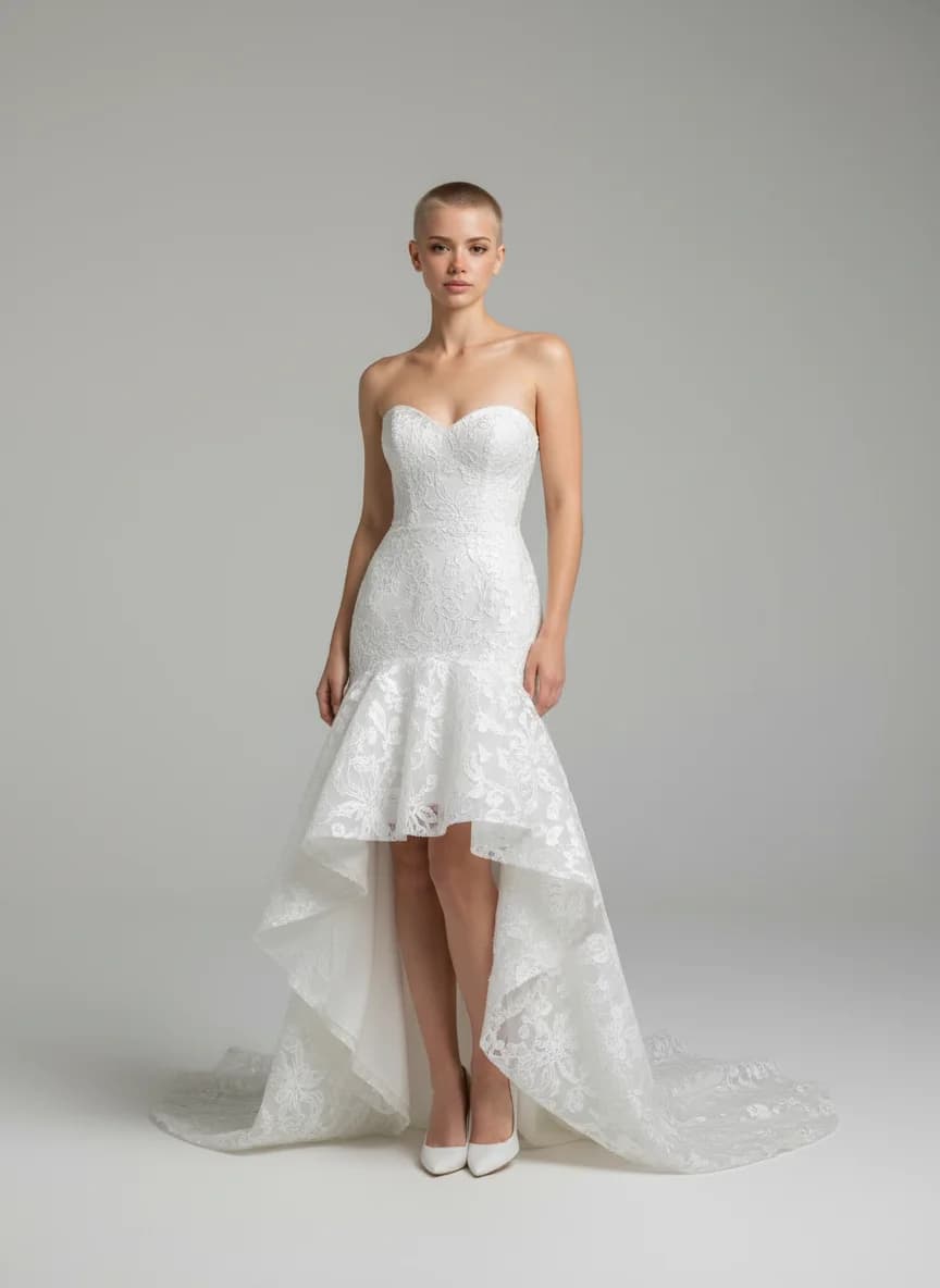 Fit & Flare dress with High-Low and Strapless neckline