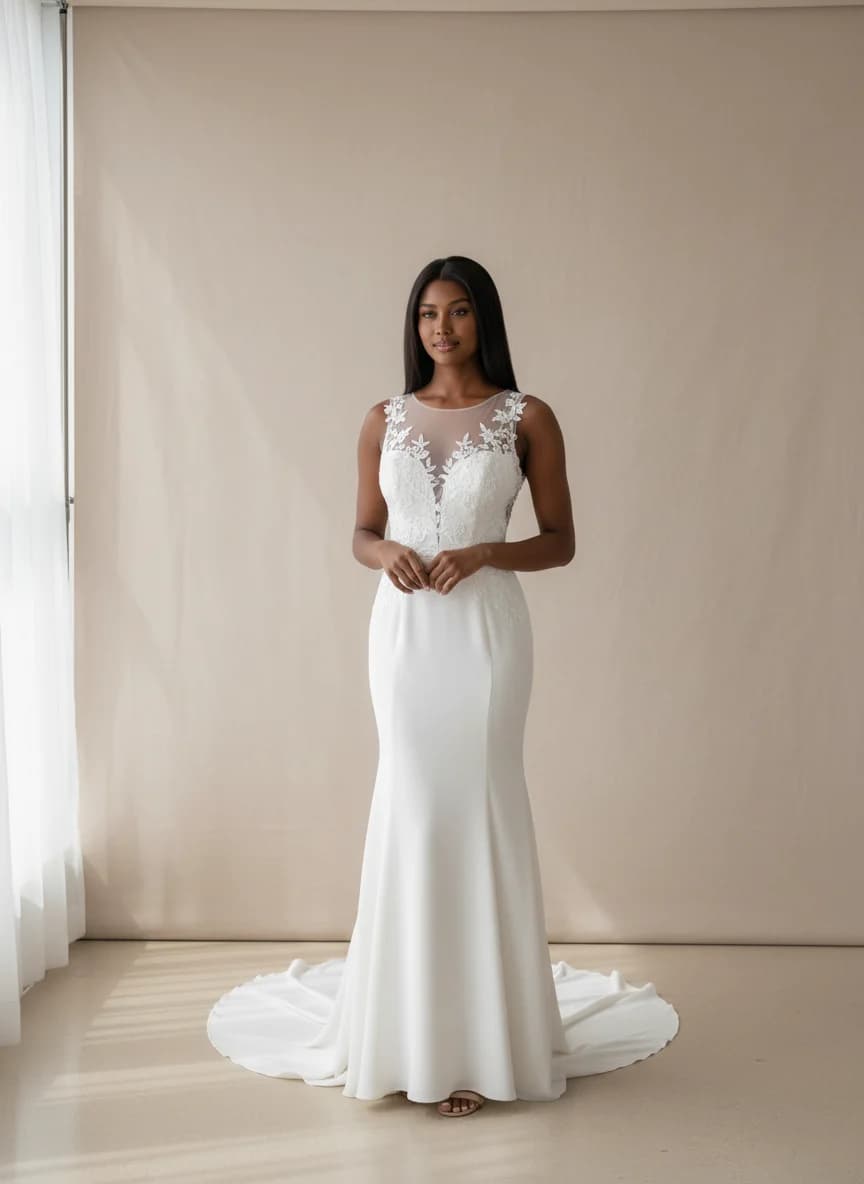 Fit & Flare dress with Sweep Train and Illusion neckline