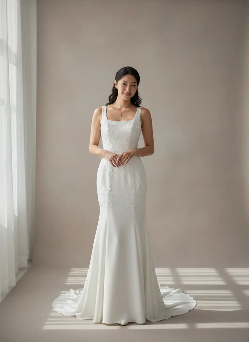 Fit & Flare dress with Sweep Train and Square neckline