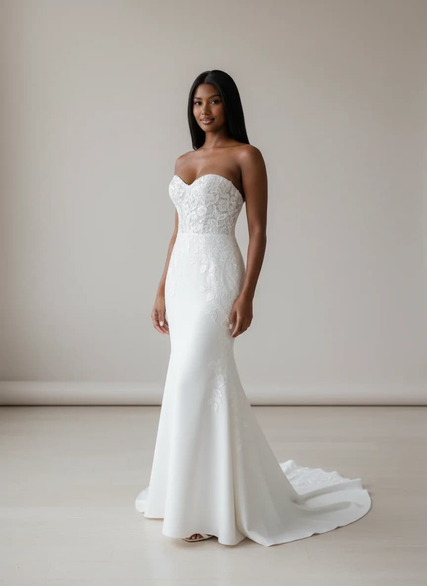 Fit & Flare dress with Sweep Train and Strapless neckline