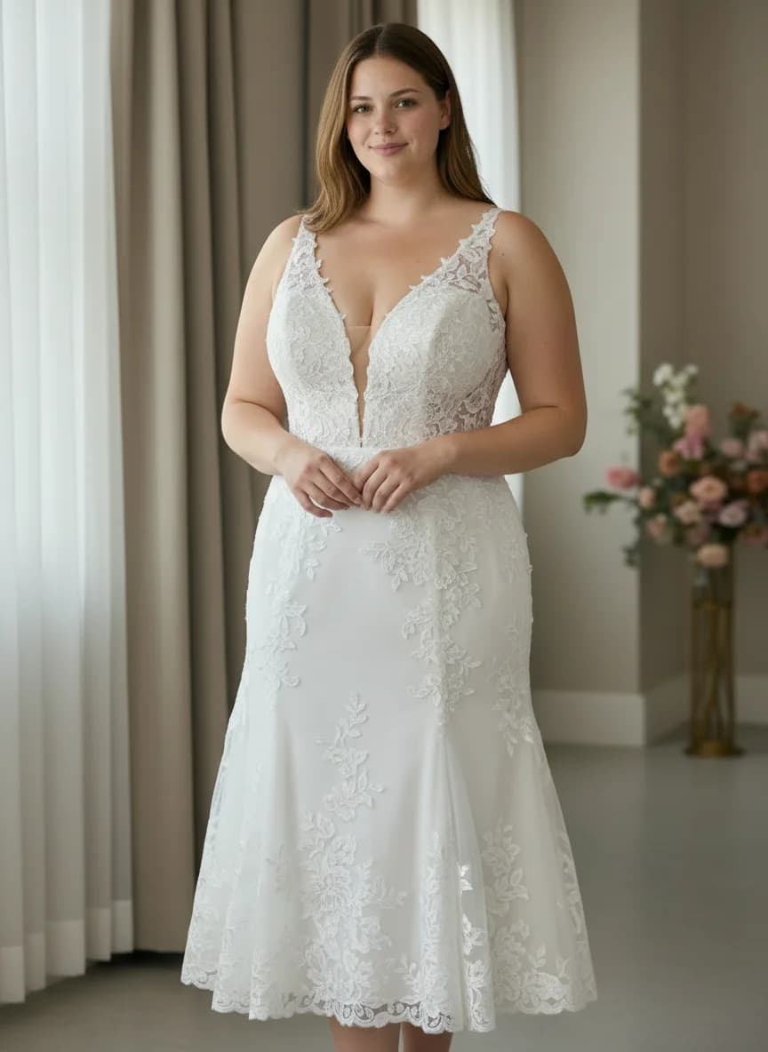 Fit & Flare dress with Tea Length and V-Neck neckline