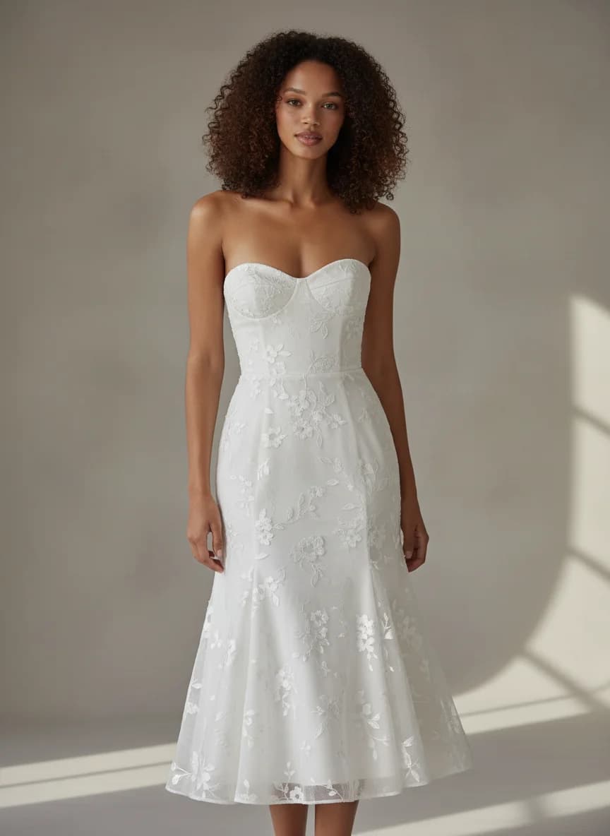 Fit & Flare dress with Tea Length and Strapless neckline