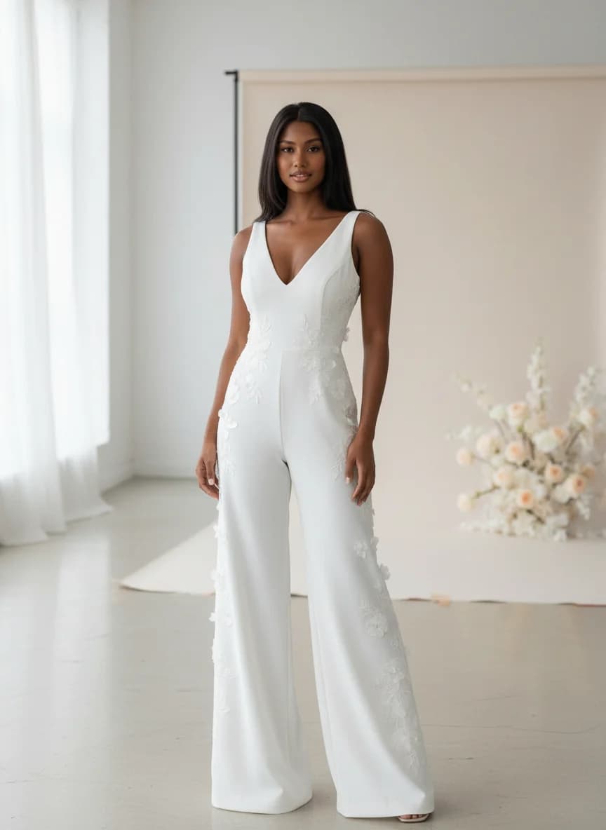 Jumpsuit dress with V-Neck neckline
