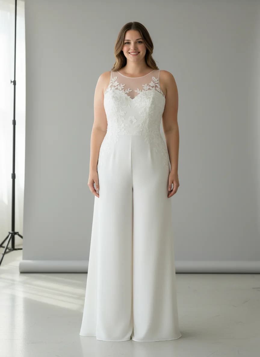 Jumpsuit dress with Illusion neckline