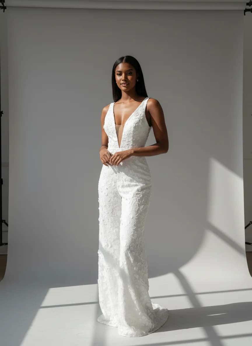 Jumpsuit dress with Plunge neckline