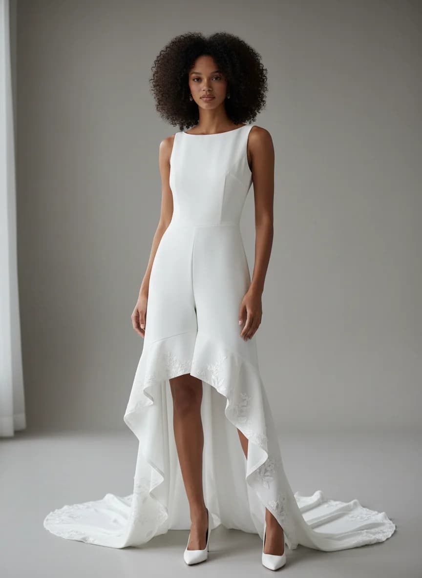 Jumpsuit dress with High-Low and Boat Neck neckline