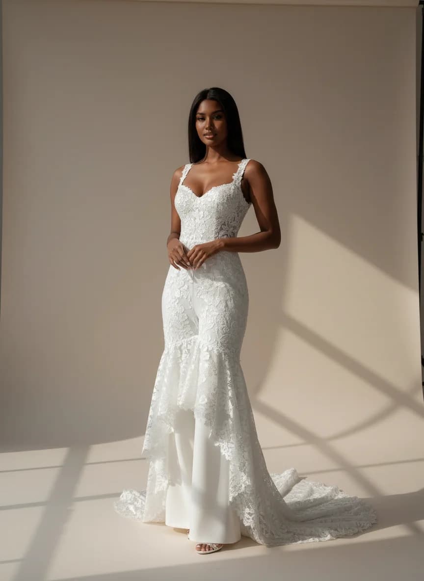 Jumpsuit dress with High-Low and Sweetheart neckline