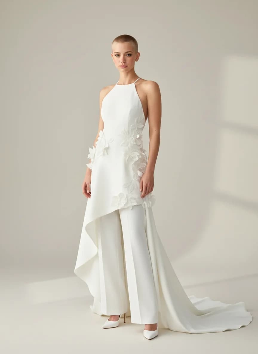 Jumpsuit dress with High-Low and Halter neckline