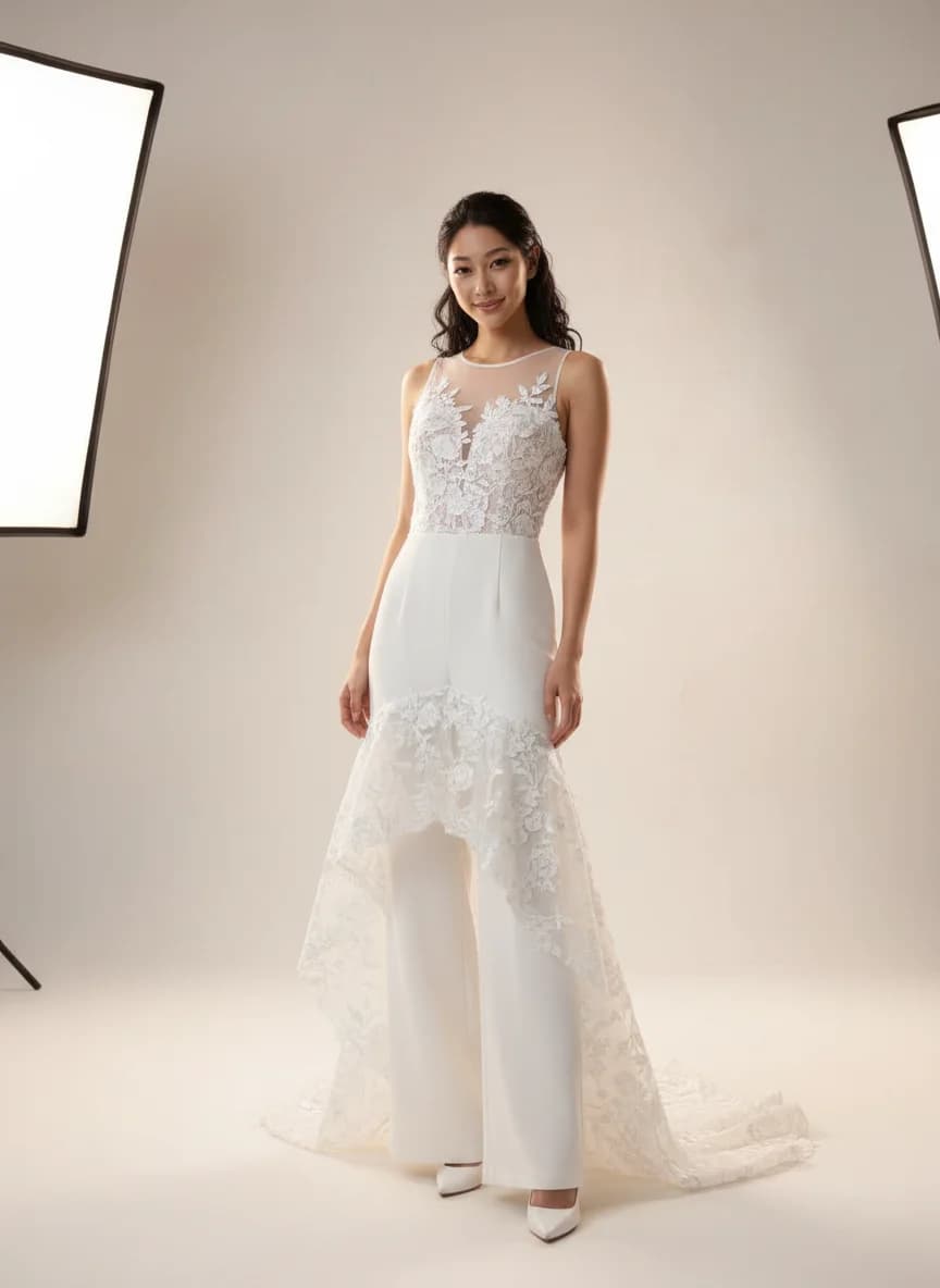 Jumpsuit dress with High-Low and Illusion neckline