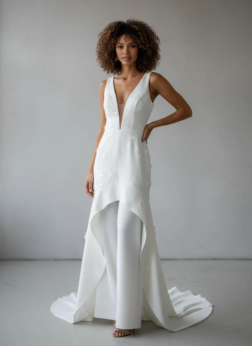Jumpsuit dress with High-Low and Plunge neckline