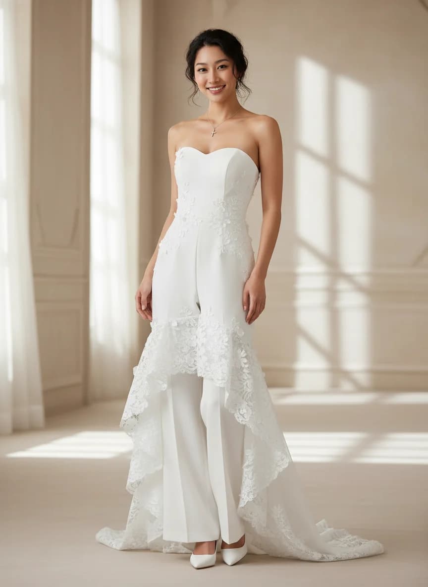 Jumpsuit dress with High-Low and Strapless neckline