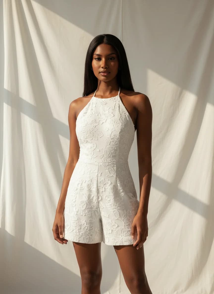 Jumpsuit dress with Mini and Halter neckline