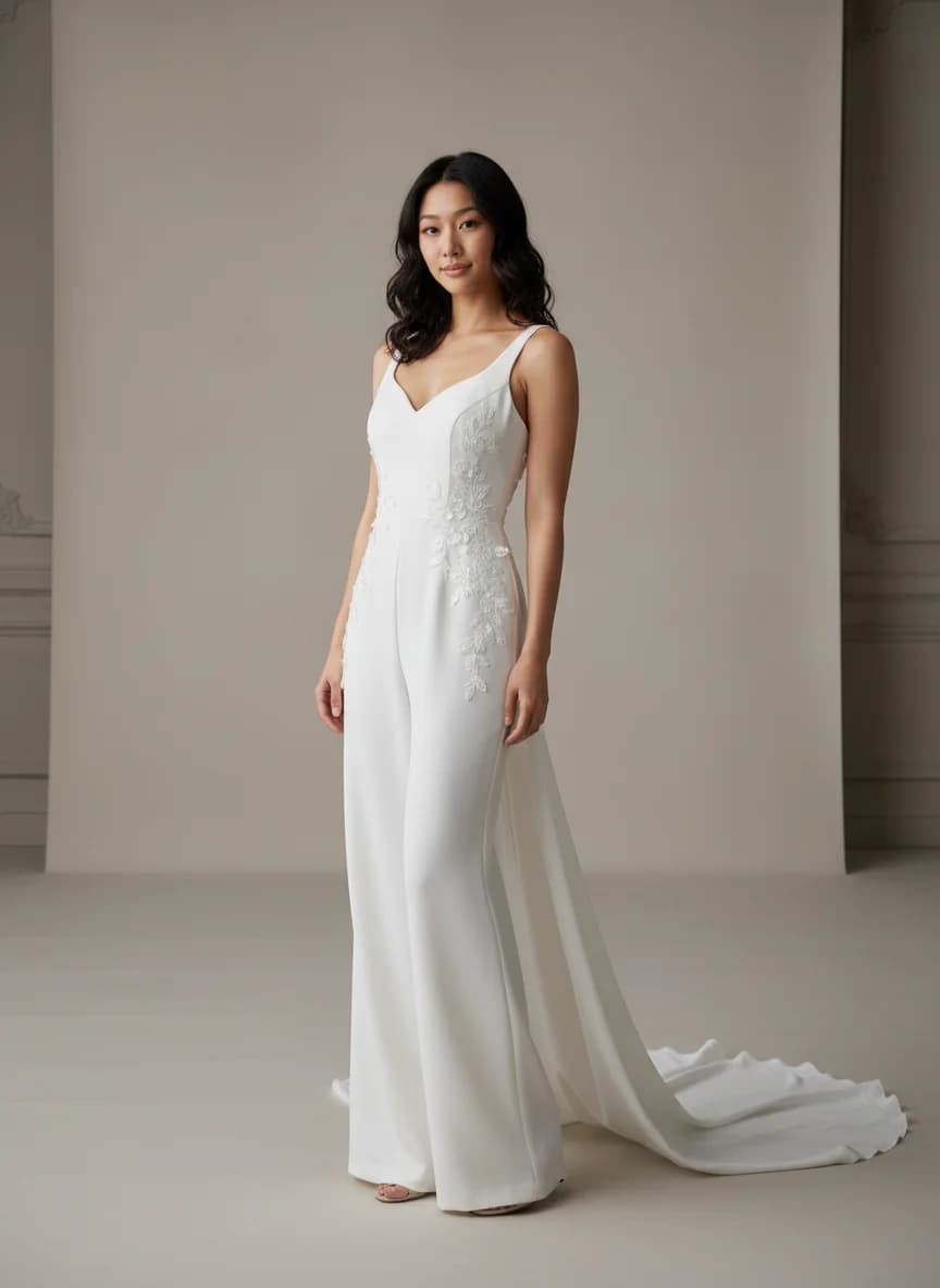Jumpsuit dress with Sweep Train and Sweetheart neckline
