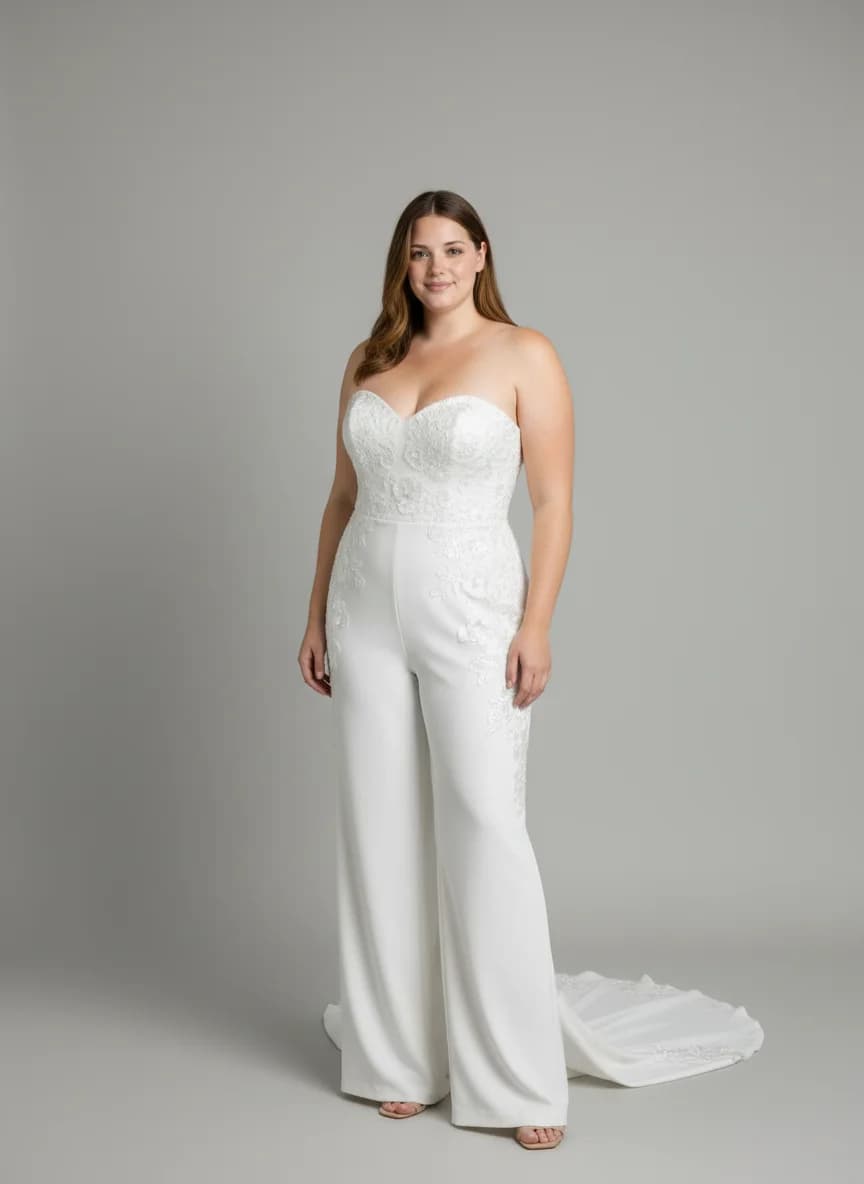 Jumpsuit dress with Sweep Train and Strapless neckline