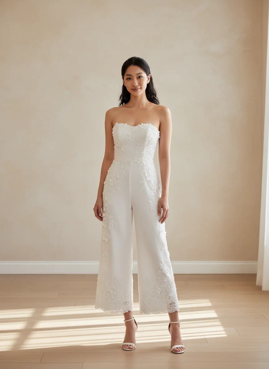 Jumpsuit dress with Tea Length and Strapless neckline