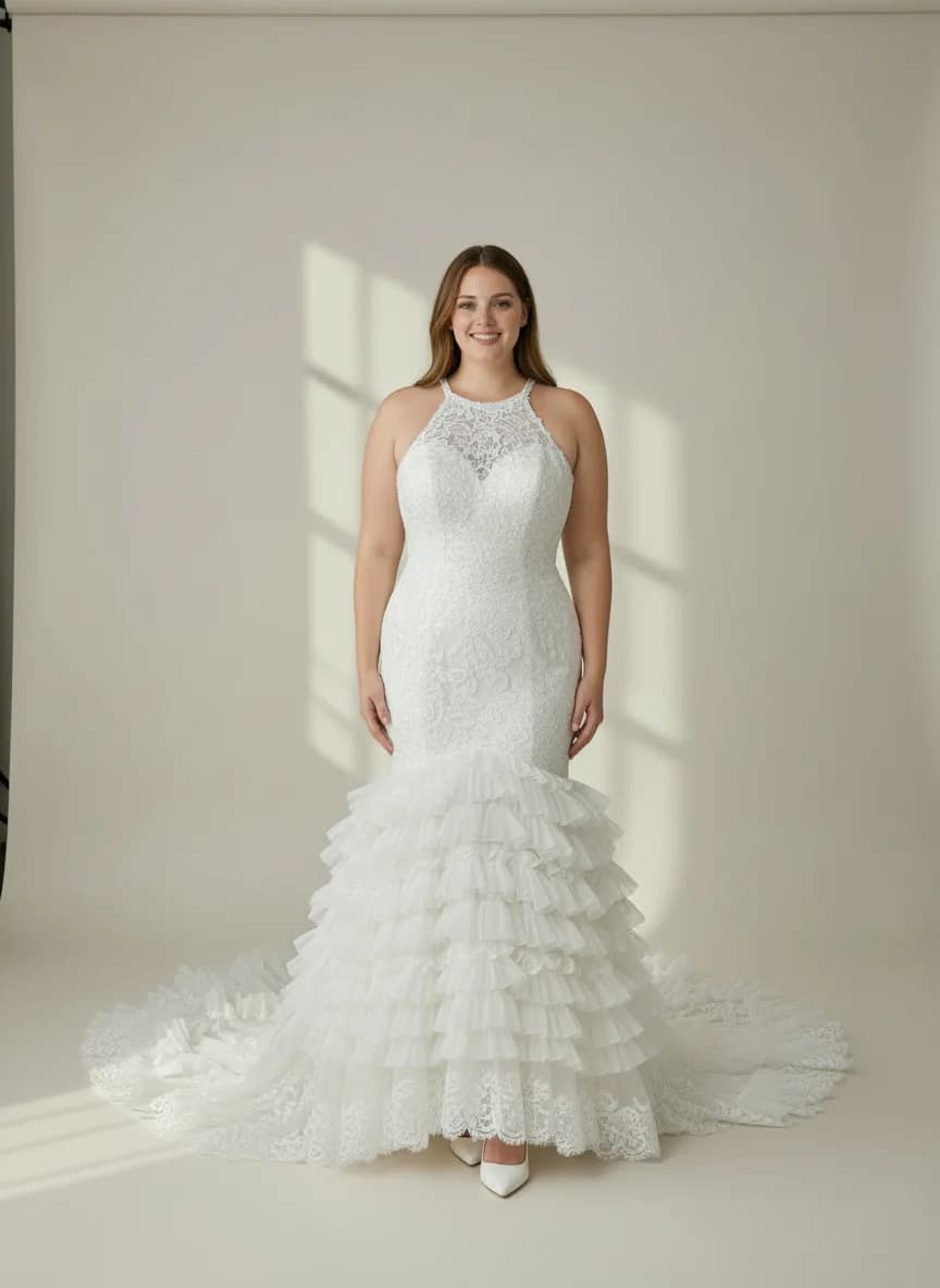 Mermaid dress with Cathedral Train and Halter neckline