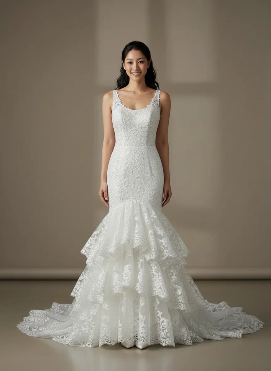 Mermaid dress with Chapel Train and Scoop neckline