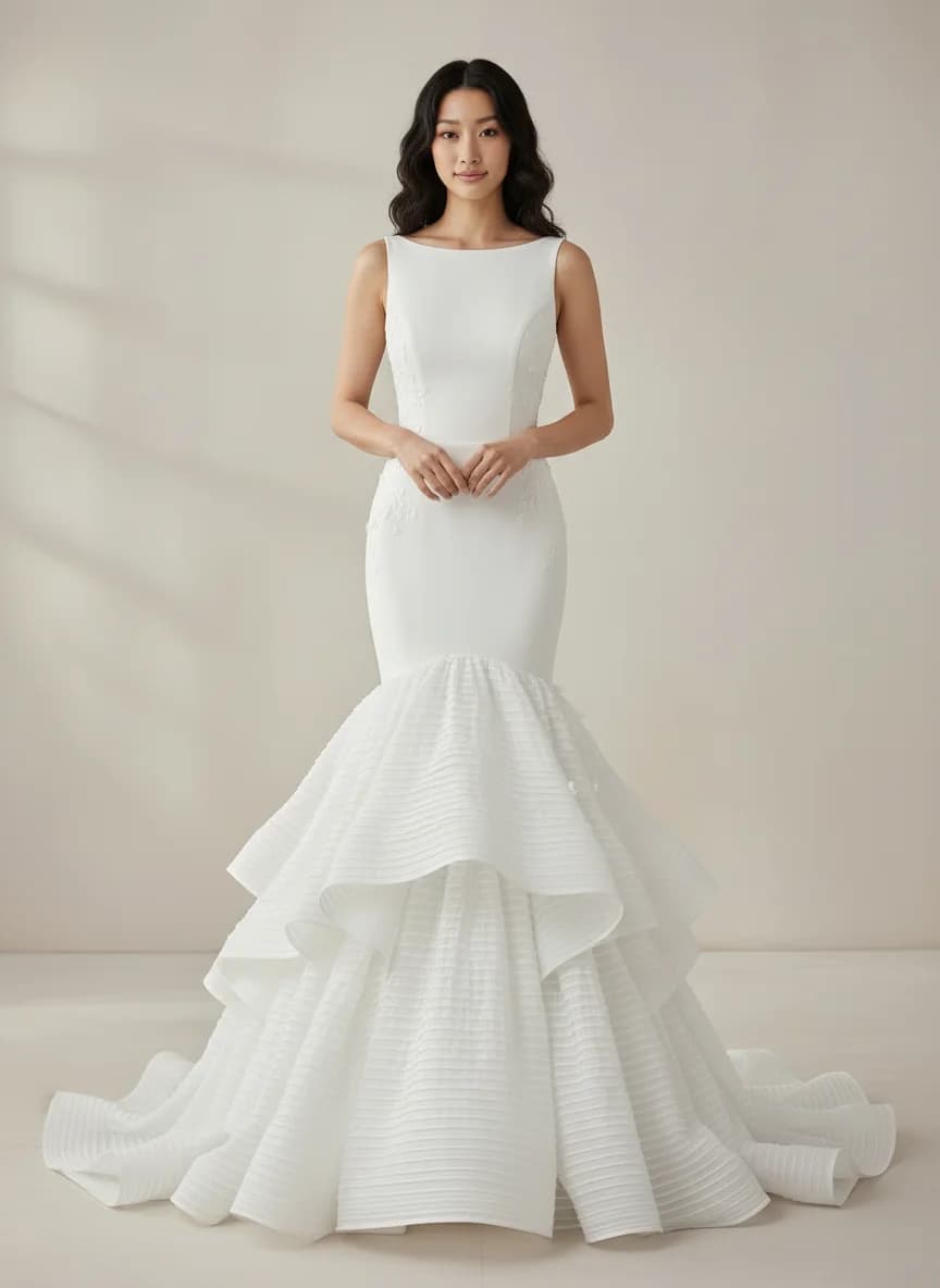 Mermaid dress with Boat Neck neckline