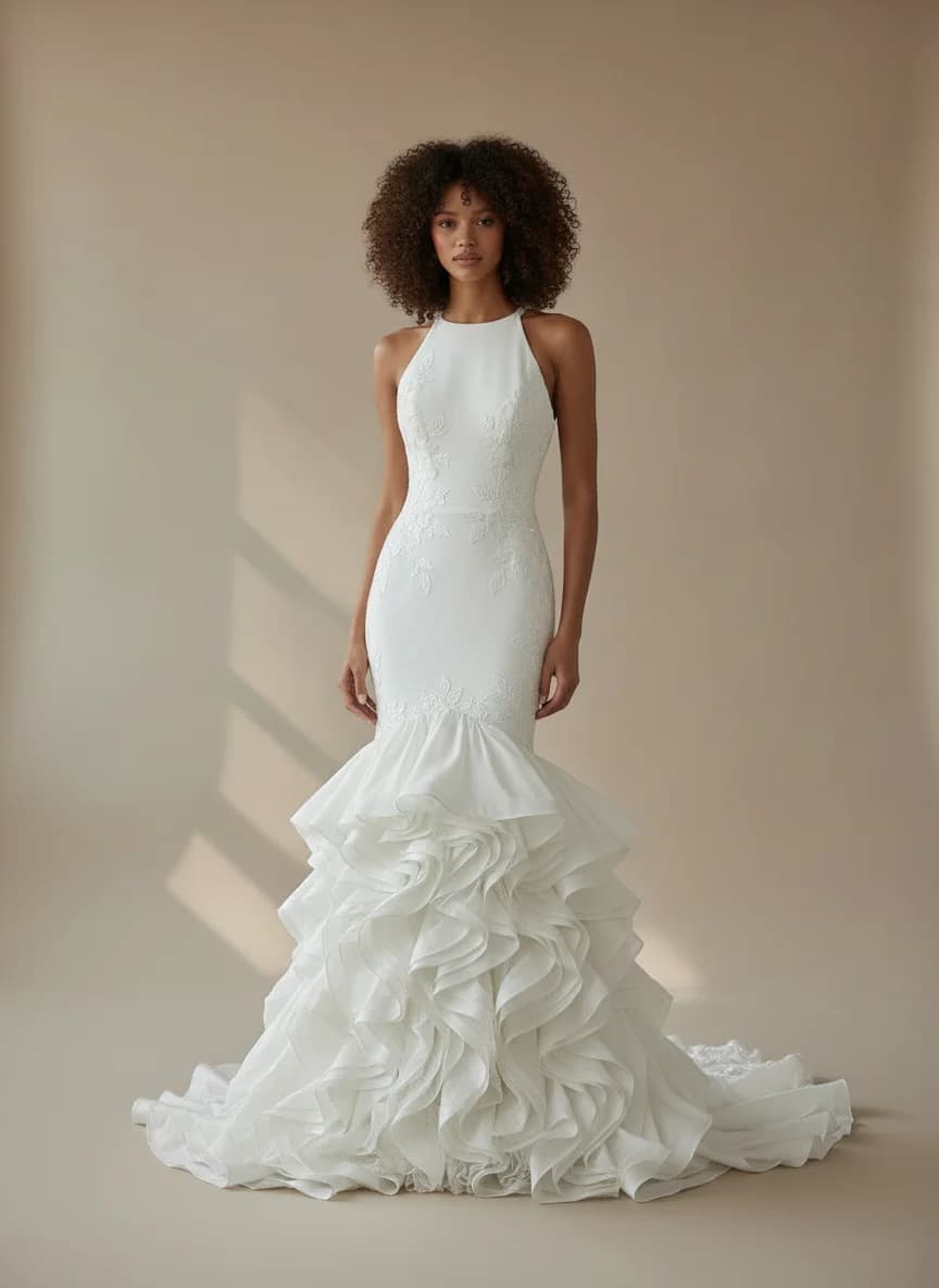 Mermaid dress with High Neckline neckline