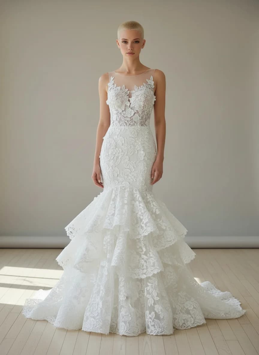 Mermaid dress with Illusion neckline