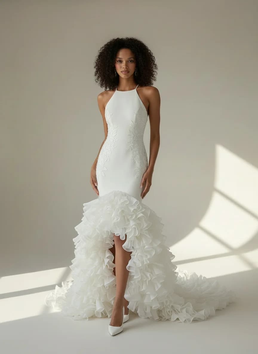 Mermaid dress with High-Low and Halter neckline