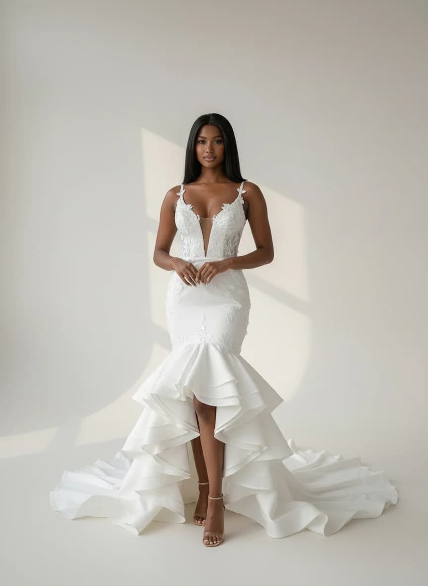 Mermaid dress with High-Low and Plunge neckline