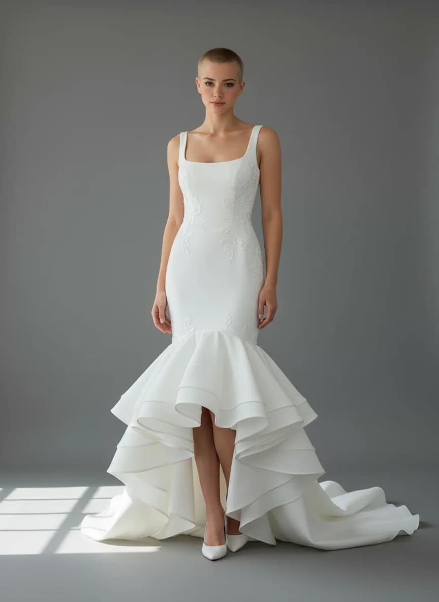 Mermaid dress with High-Low and Square neckline