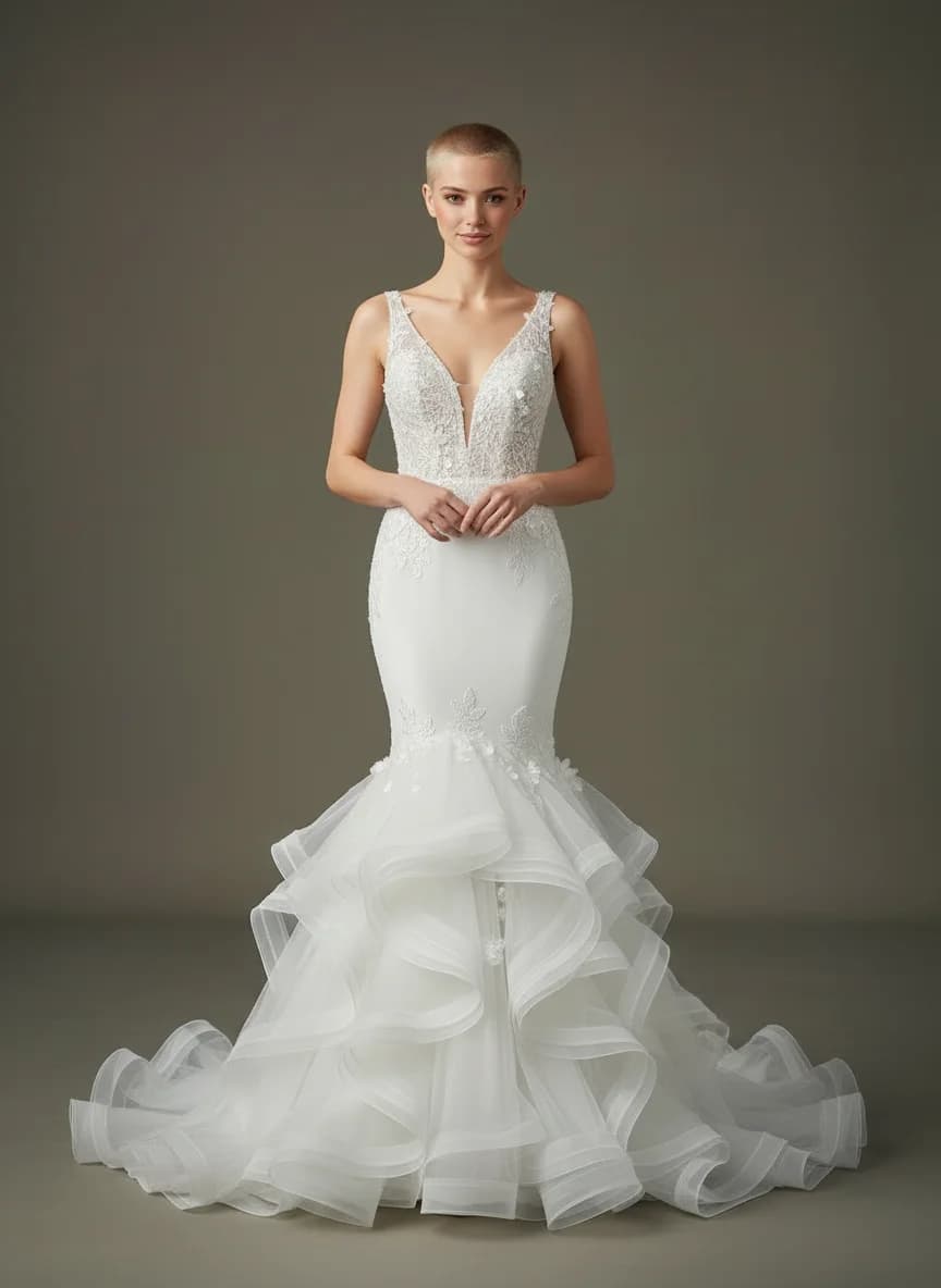 Mermaid dress with Sweep Train and V-Neck neckline