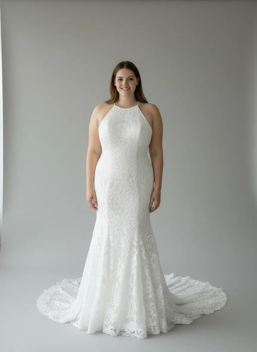 Mermaid dress with Sweep Train and Halter neckline