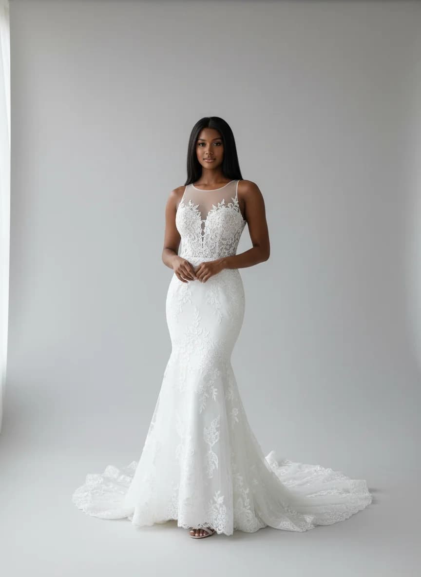Mermaid dress with Sweep Train and Illusion neckline