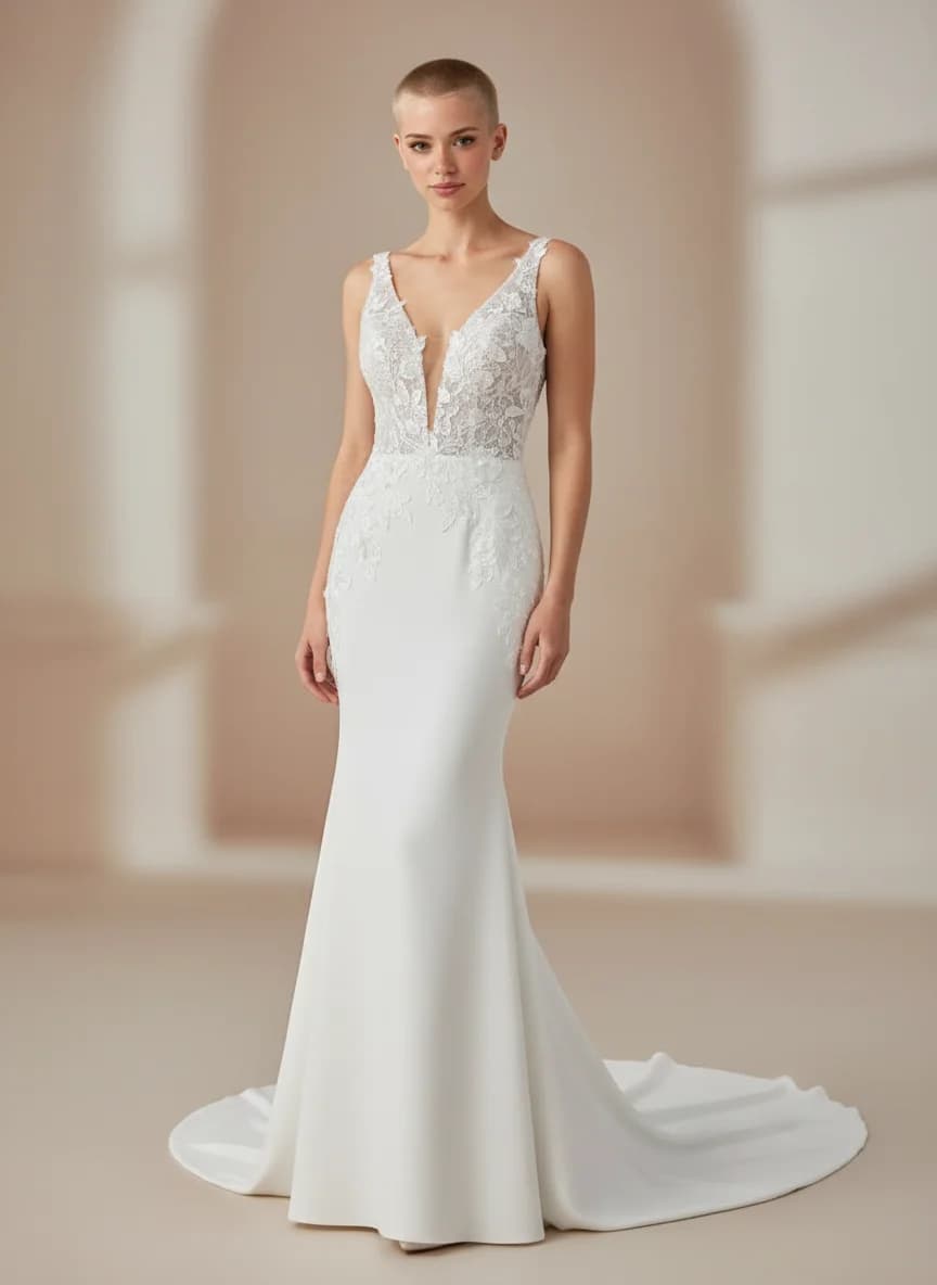 Mermaid dress with Sweep Train and Plunge neckline