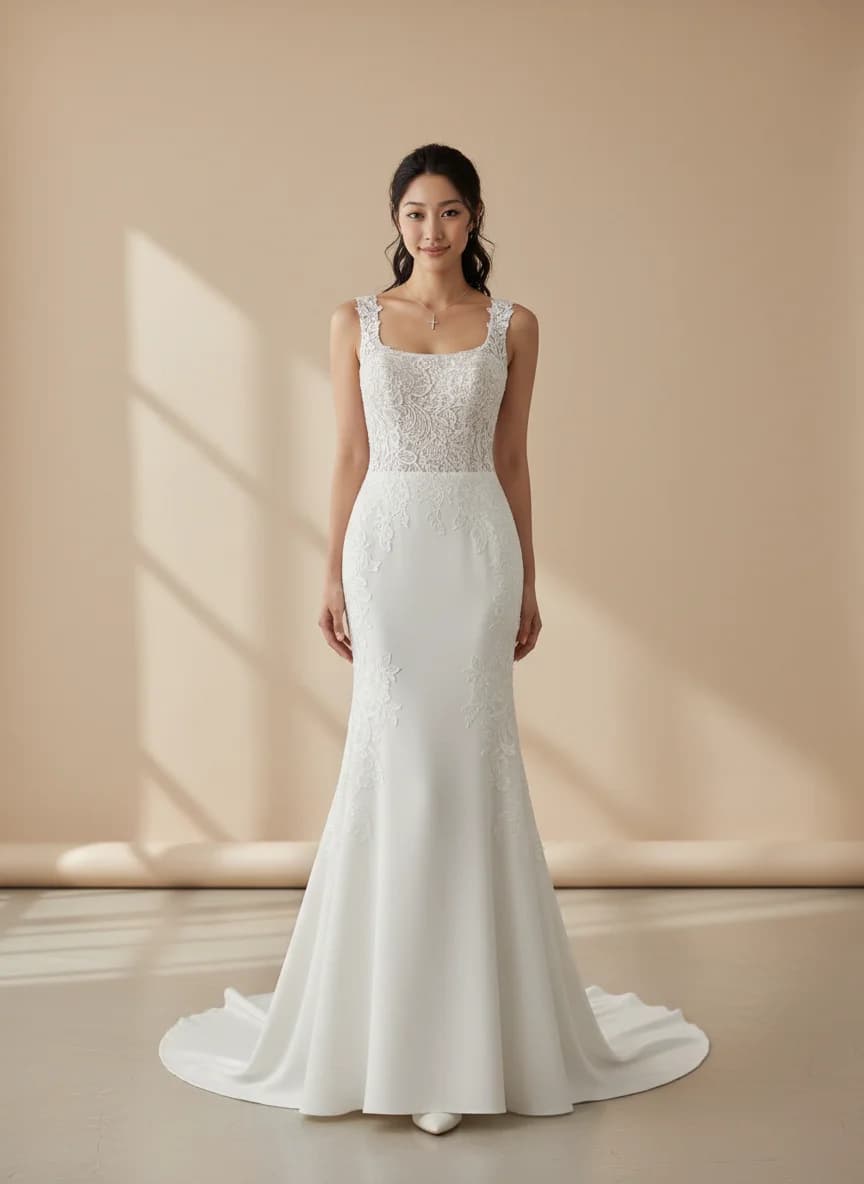 Mermaid dress with Sweep Train and Square neckline