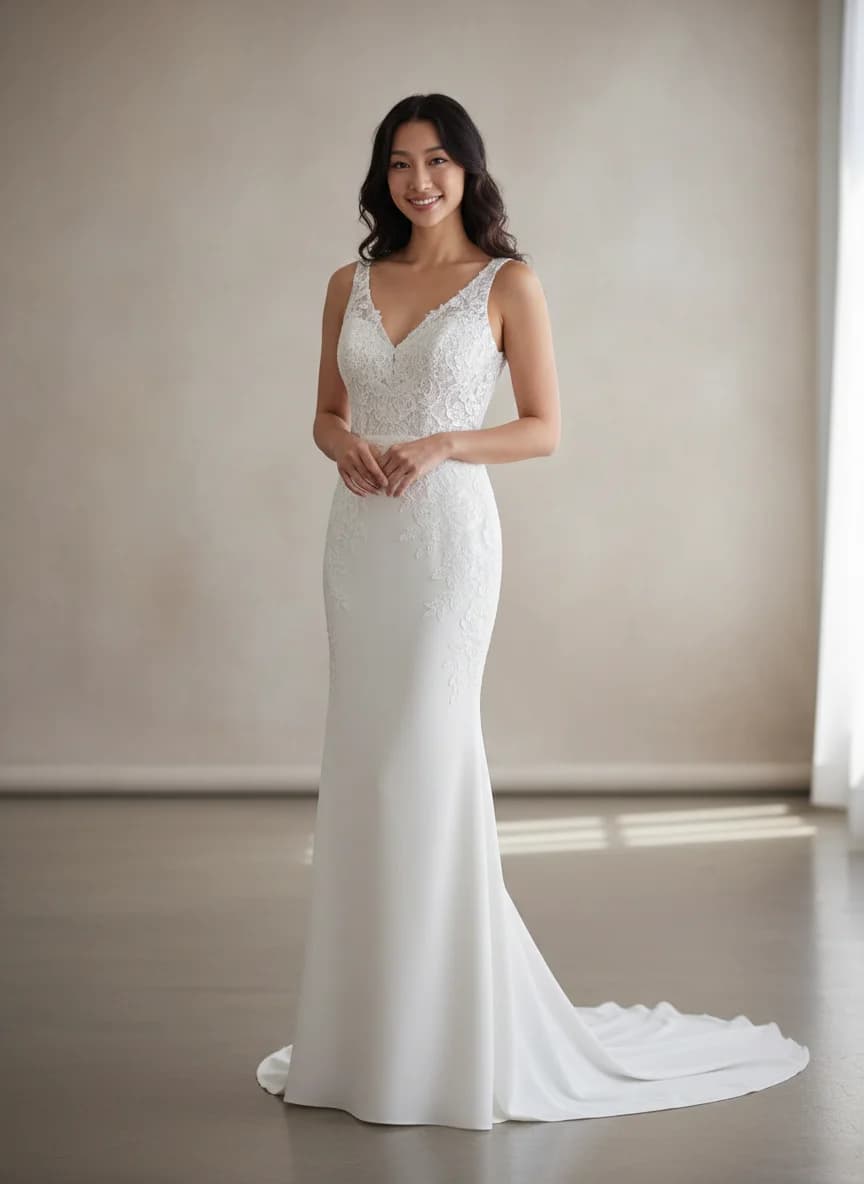 Sheath dress with Chapel Train and V-Neck neckline