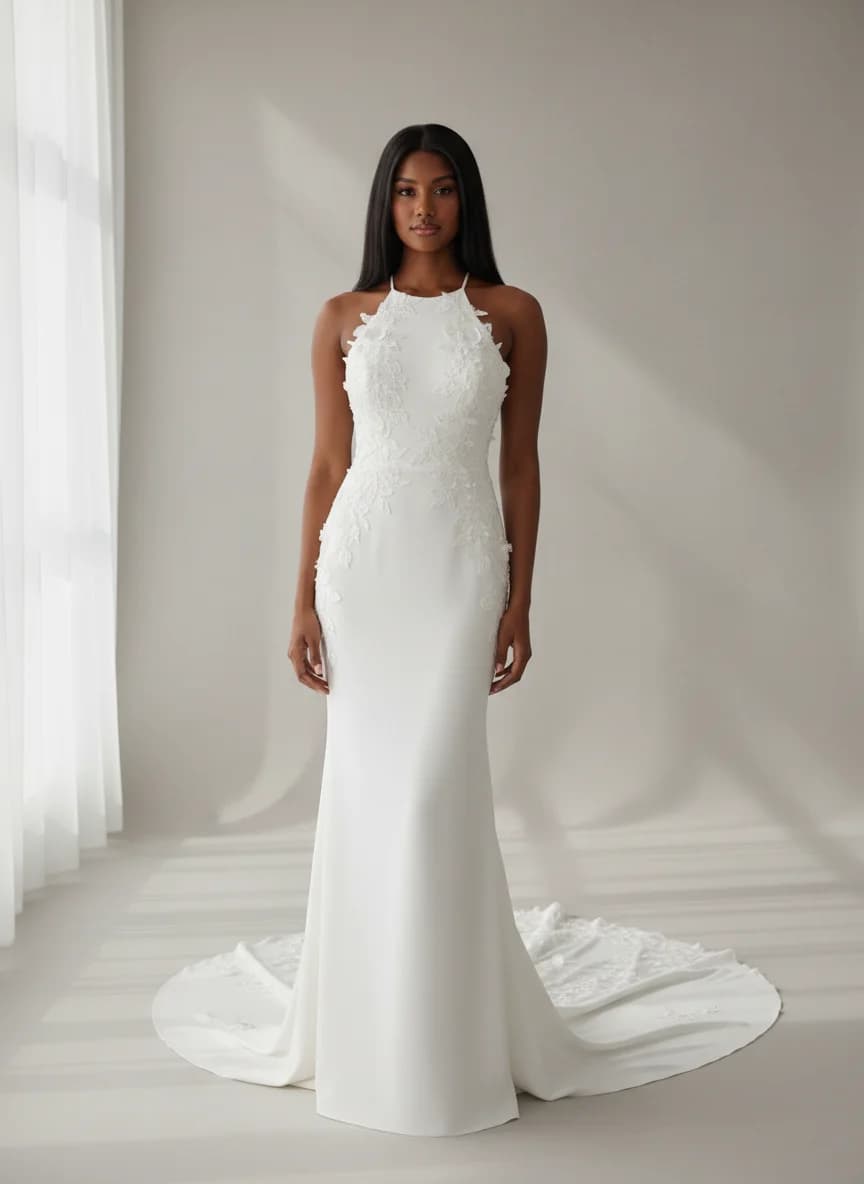 Sheath dress with Chapel Train and Halter neckline