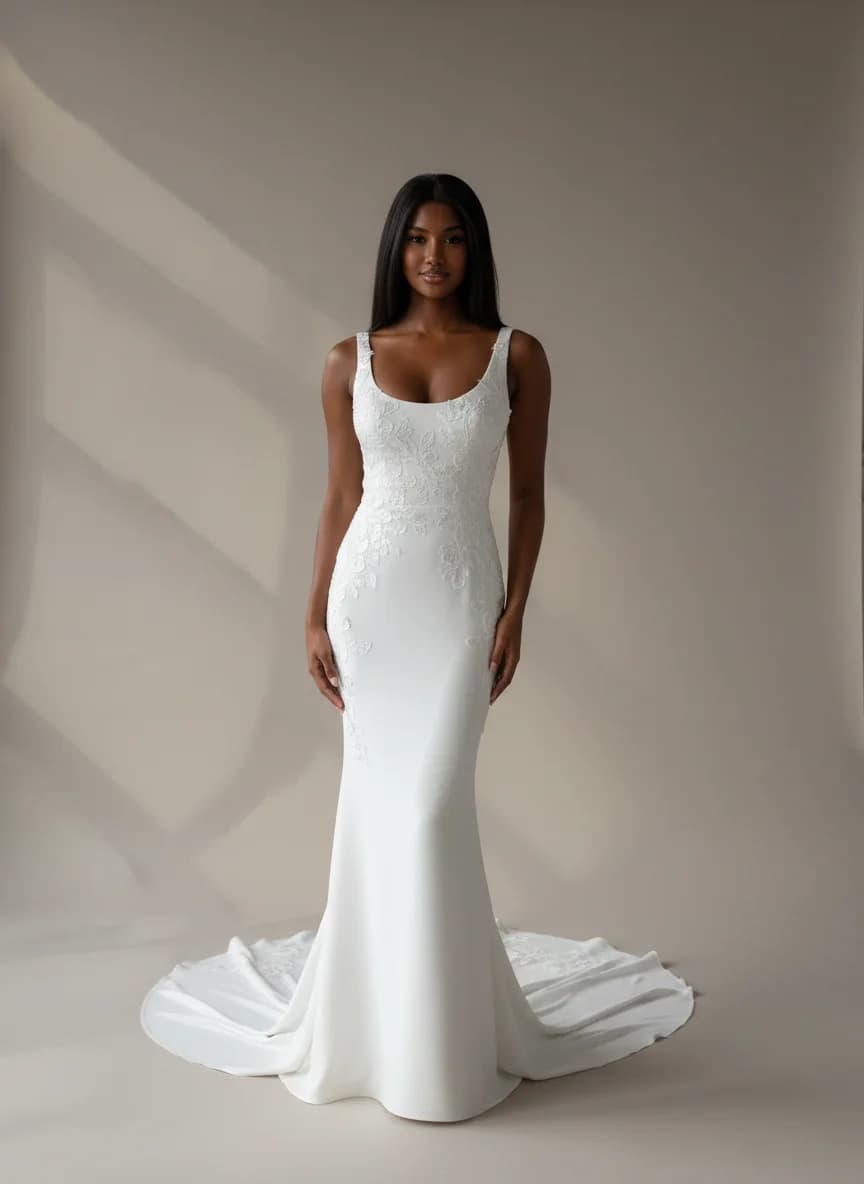 Sheath dress with Chapel Train and Scoop neckline