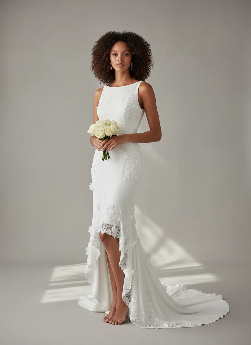 Sheath dress with High-Low and Boat Neck neckline