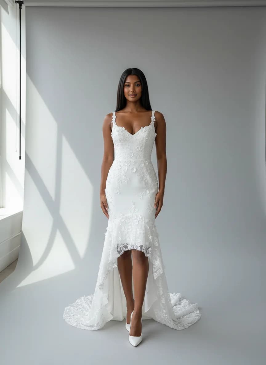 Sheath dress with High-Low and Sweetheart neckline