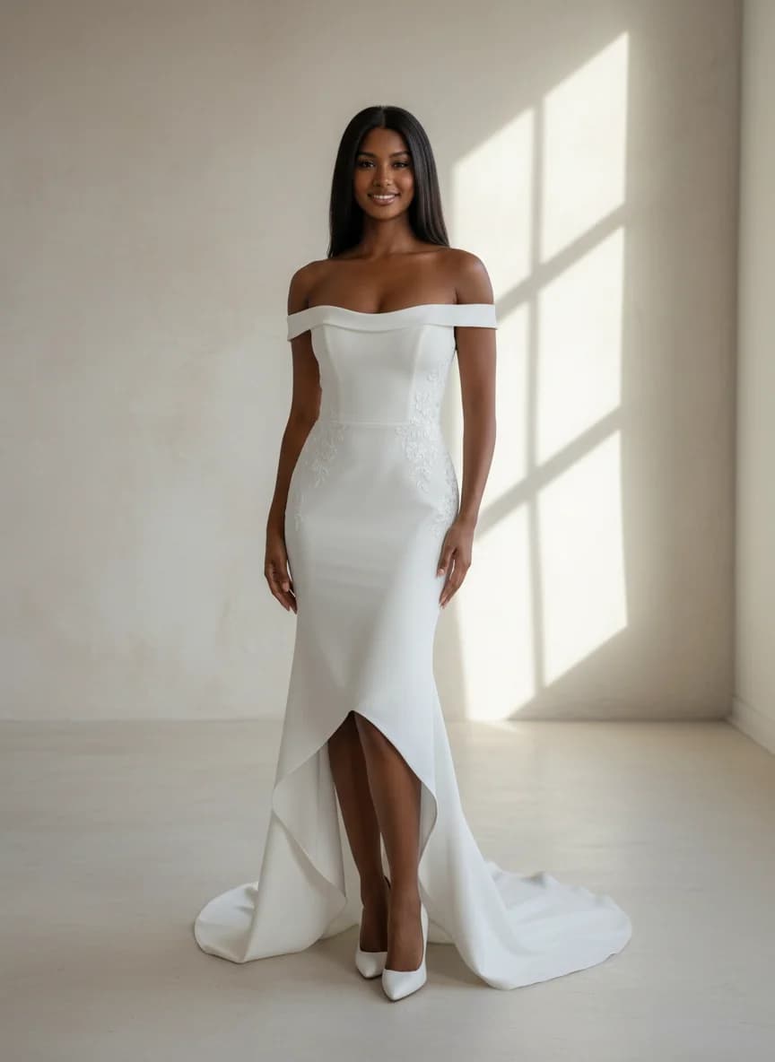 Sheath dress with High-Low and Off Shoulder neckline