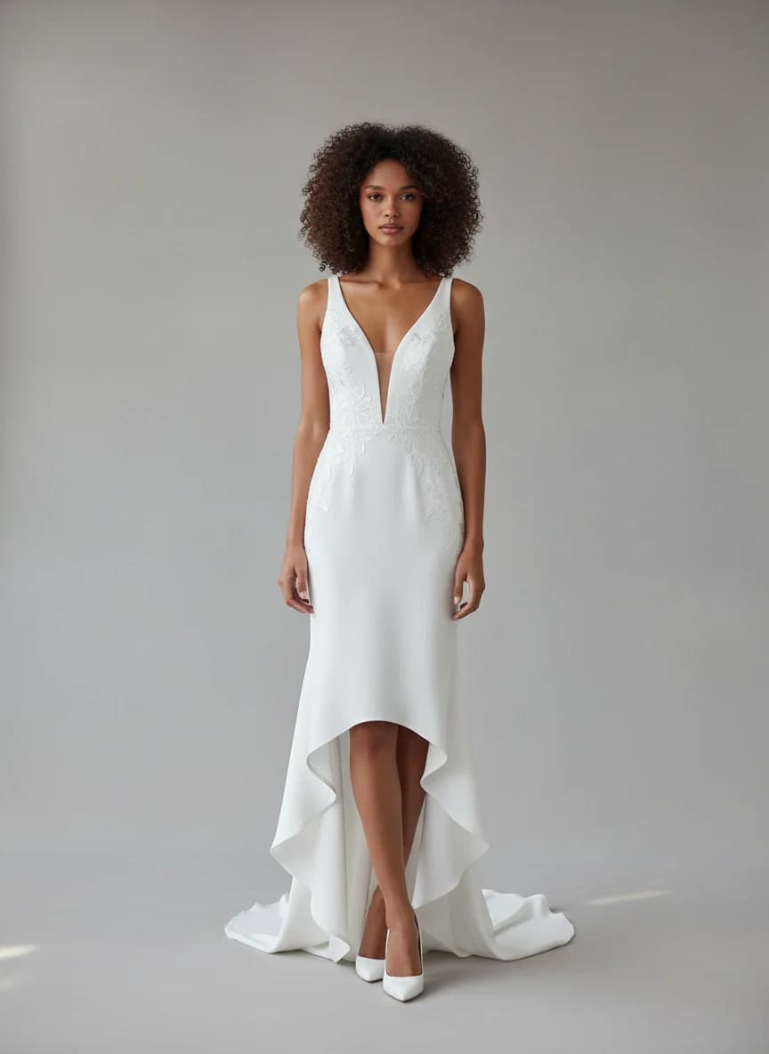 Sheath dress with High-Low and Plunge neckline