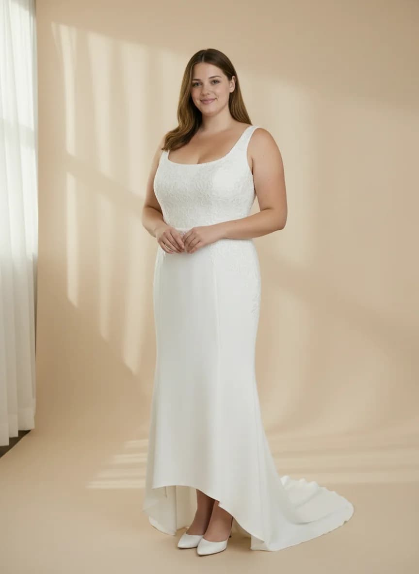 Sheath dress with High-Low and Square neckline