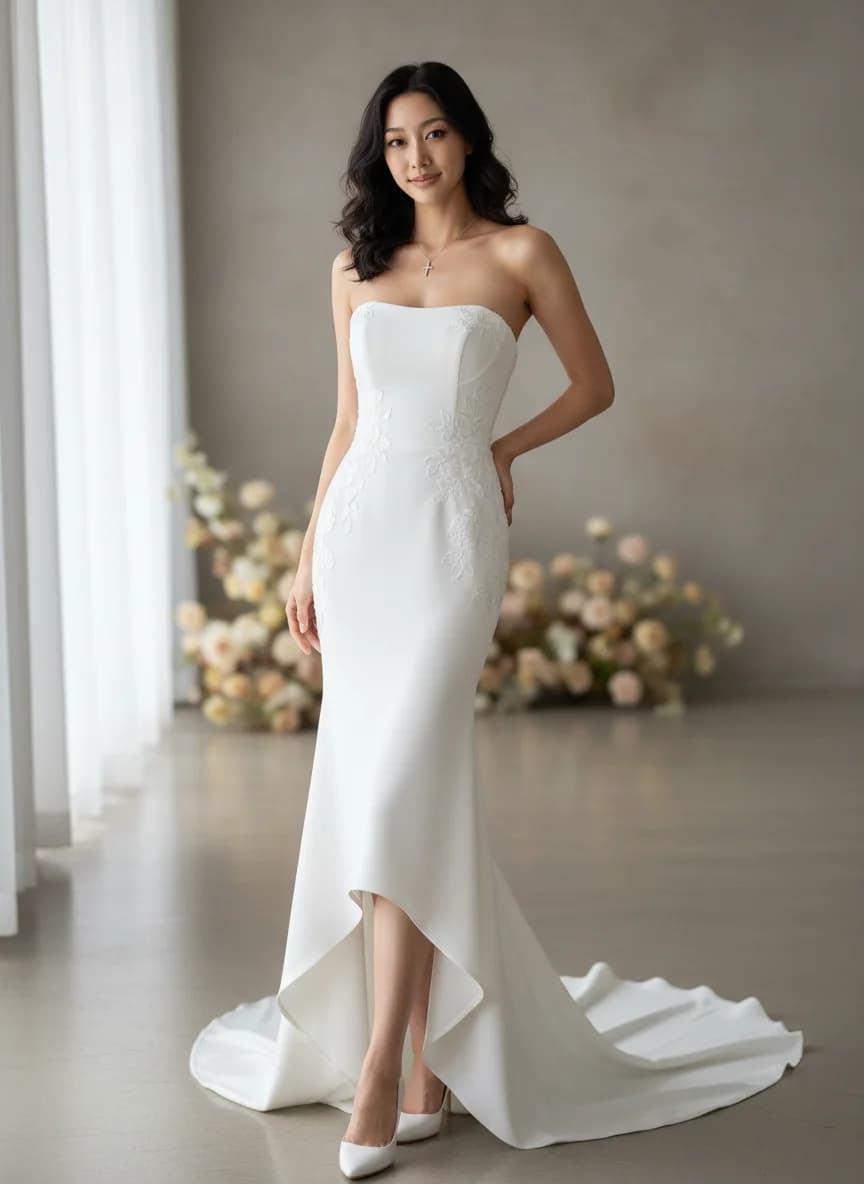 Sheath dress with High-Low and Strapless neckline