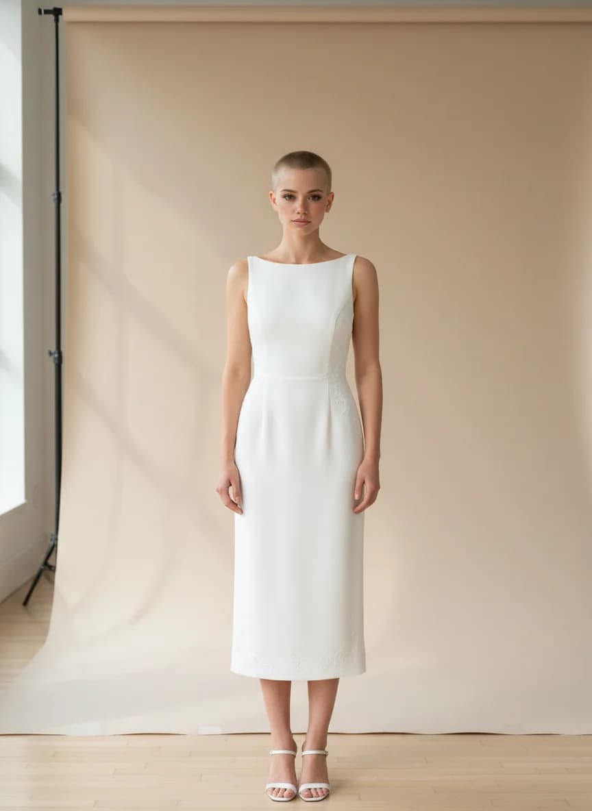 Sheath dress with Knee Length and Boat Neck neckline