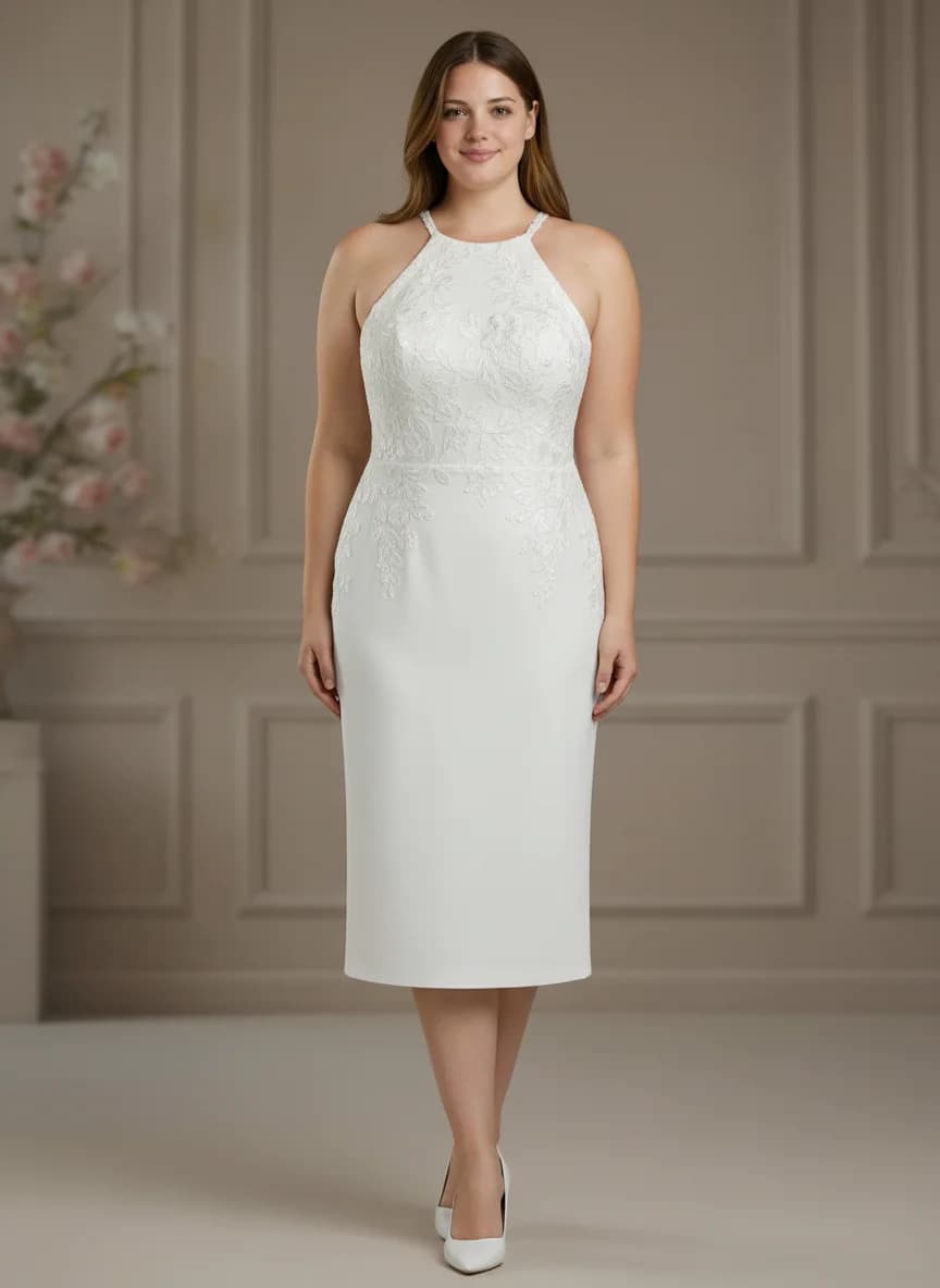 Sheath dress with Knee Length and Halter neckline