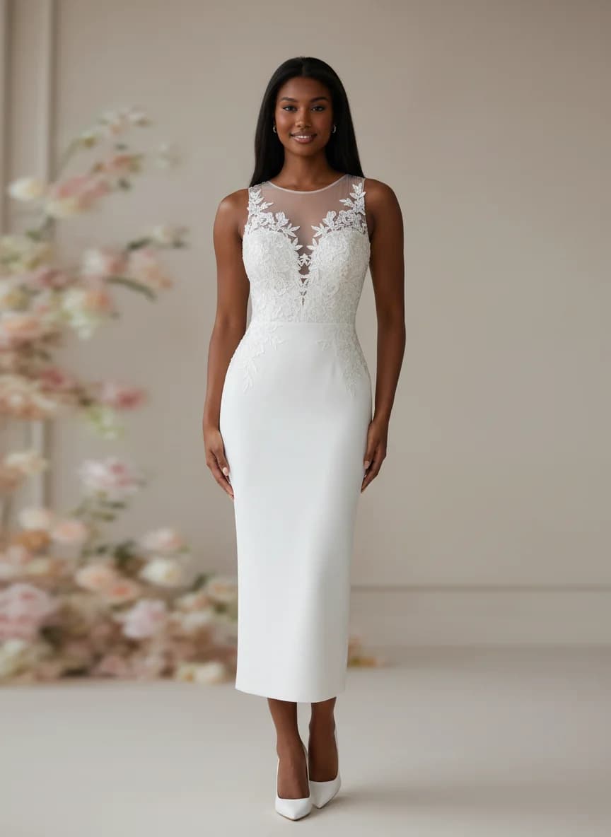 Sheath dress with Knee Length and Illusion neckline