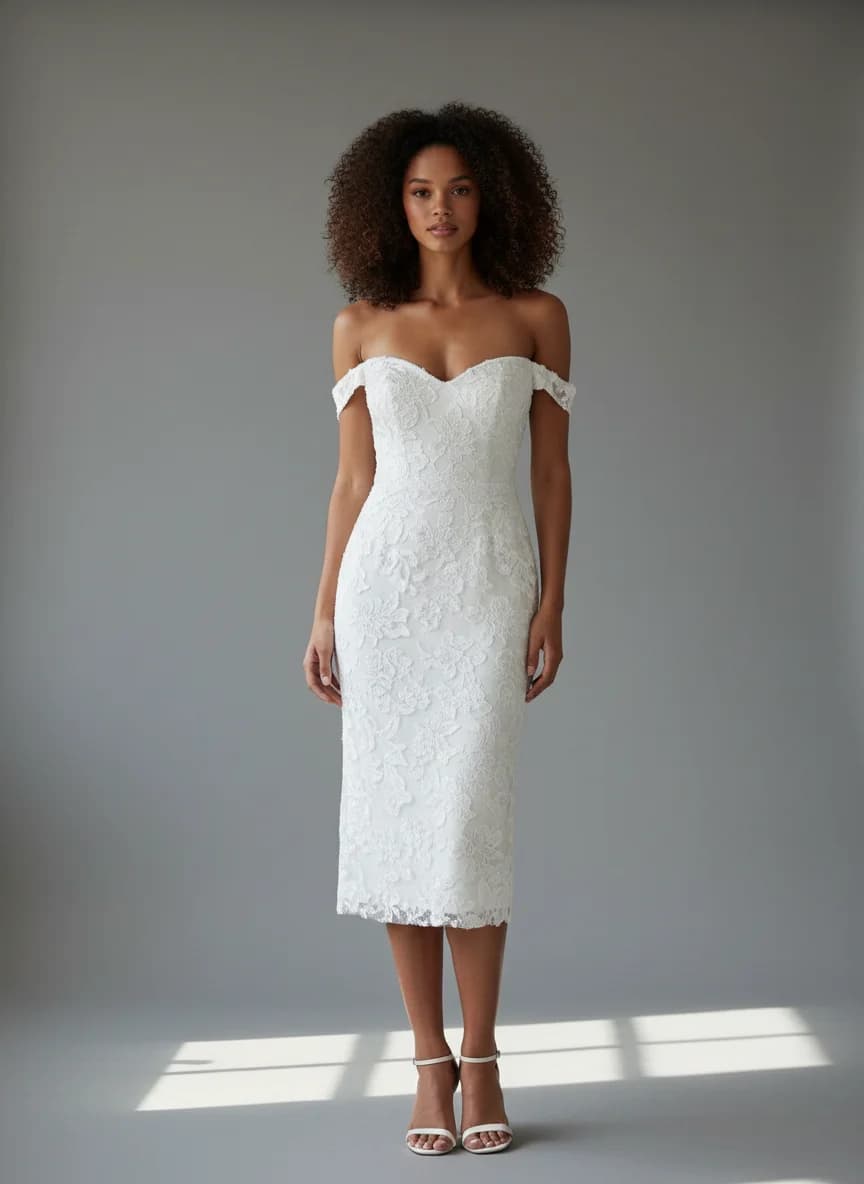 Sheath dress with Knee Length and Off Shoulder neckline